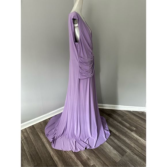 MAC DUGGAL DRAPED SIDE KNOT JERSEY GOWN W/ RHINESTONE RING - Picture 7 of 10